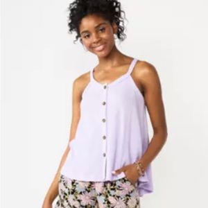SO Relaxed Tank Top Size Small Juniors Lilac Buttoned Down Ribbed Look New